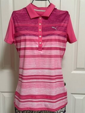 NWT-PUMA sport Women's Pink Striped Polo Top. S